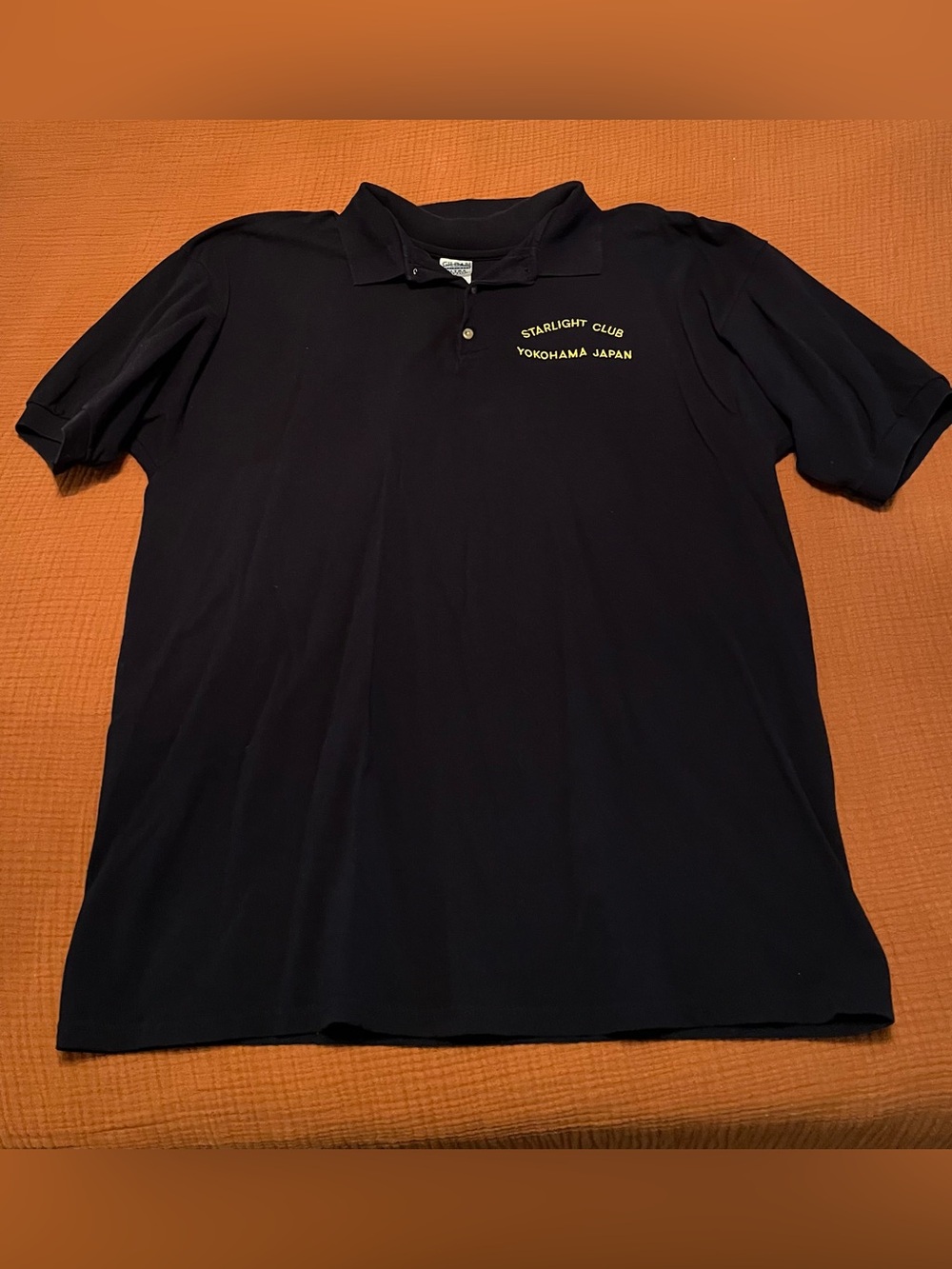 Gildan Black Polo with Yellow Starlight Club Yokohama Japan Embroidery